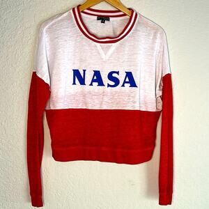 Fifth Sun NASA White Red Ringer T-Shirt Patriotic USA Summer Long Sleeve July 4